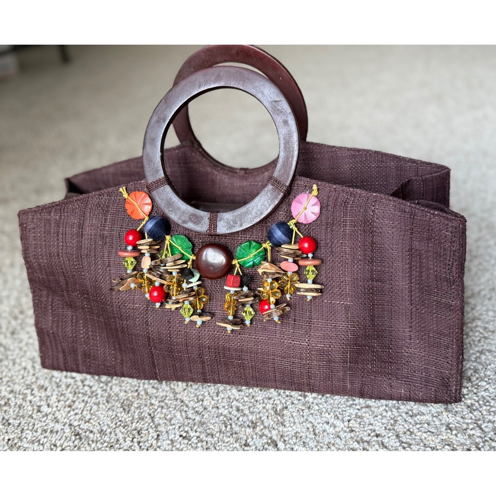 Women’s Brown Tote Bag with Decorative Beaded Accent